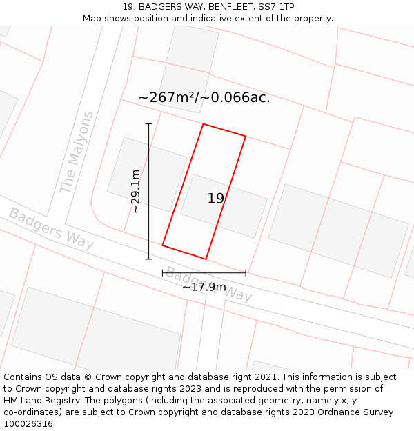 19, BADGERS WAY, BENFLEET, SS7 1TP: Plot and title map