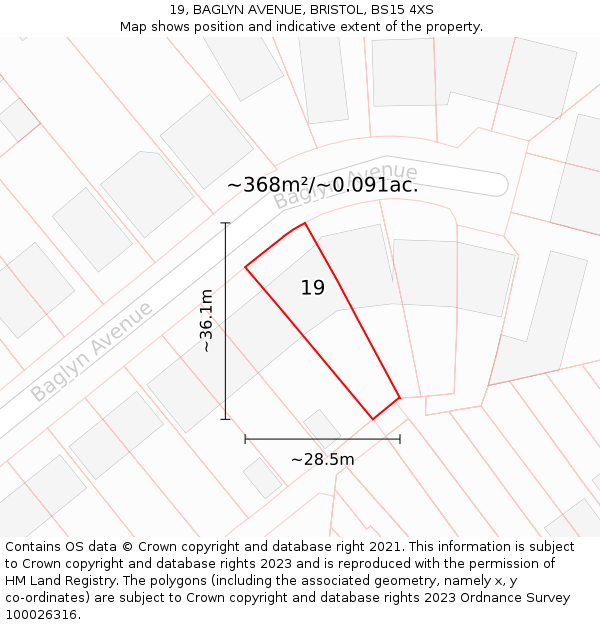 19, BAGLYN AVENUE, BRISTOL, BS15 4XS: Plot and title map