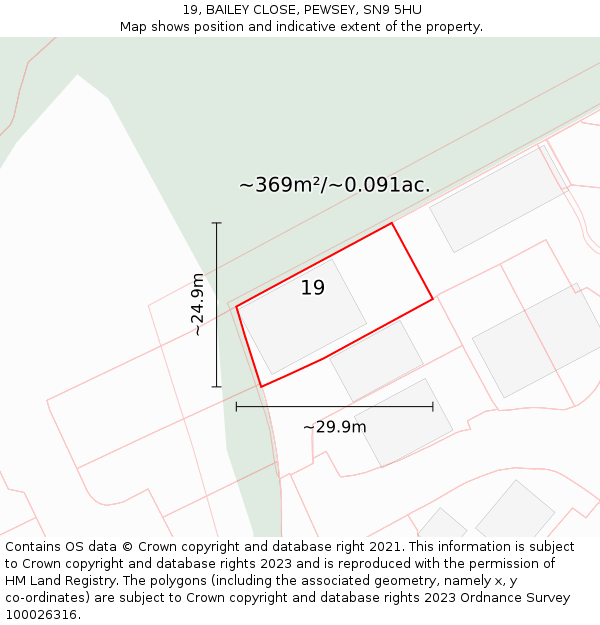 19, BAILEY CLOSE, PEWSEY, SN9 5HU: Plot and title map