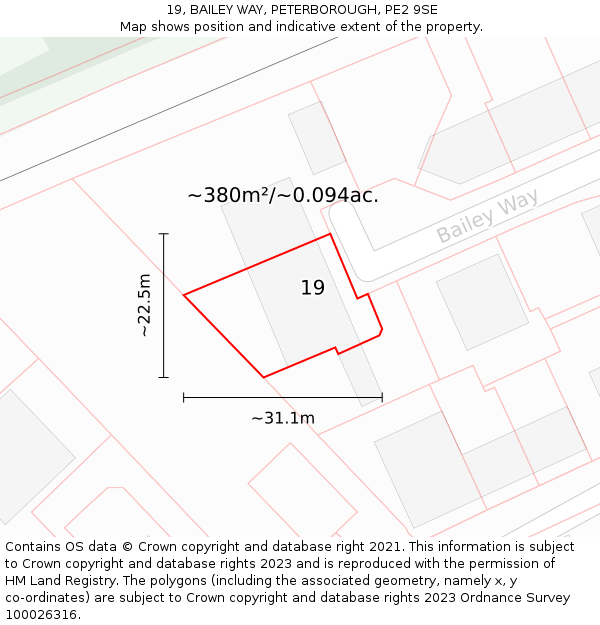 19, BAILEY WAY, PETERBOROUGH, PE2 9SE: Plot and title map