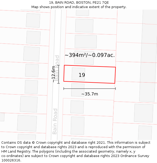 19, BAIN ROAD, BOSTON, PE21 7QE: Plot and title map