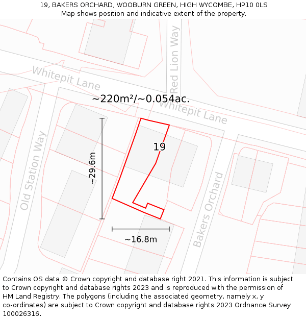 19, BAKERS ORCHARD, WOOBURN GREEN, HIGH WYCOMBE, HP10 0LS: Plot and title map