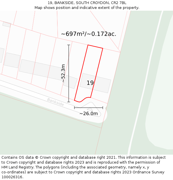 19, BANKSIDE, SOUTH CROYDON, CR2 7BL: Plot and title map