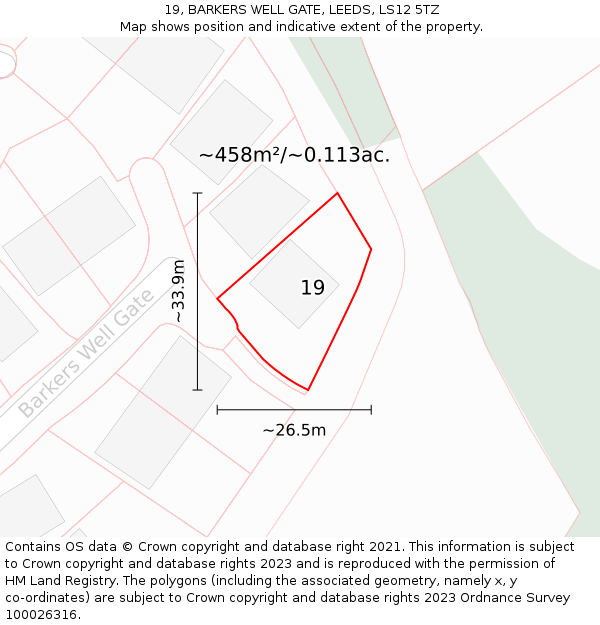 19, BARKERS WELL GATE, LEEDS, LS12 5TZ: Plot and title map