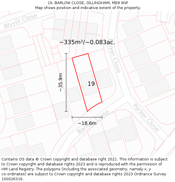 19, BARLOW CLOSE, GILLINGHAM, ME8 9NF: Plot and title map