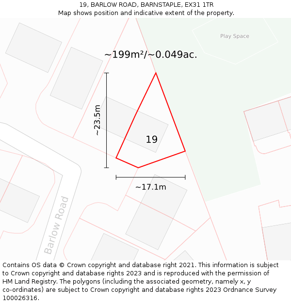 19, BARLOW ROAD, BARNSTAPLE, EX31 1TR: Plot and title map