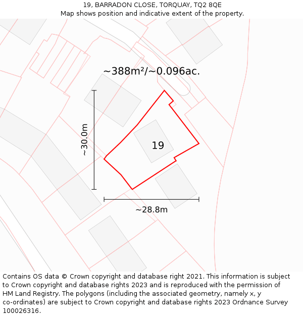 19, BARRADON CLOSE, TORQUAY, TQ2 8QE: Plot and title map