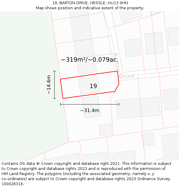 19, BARTON DRIVE, HESSLE, HU13 0HN: Plot and title map