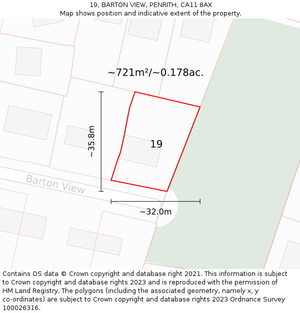 19, BARTON VIEW, PENRITH, CA11 8AX: Plot and title map