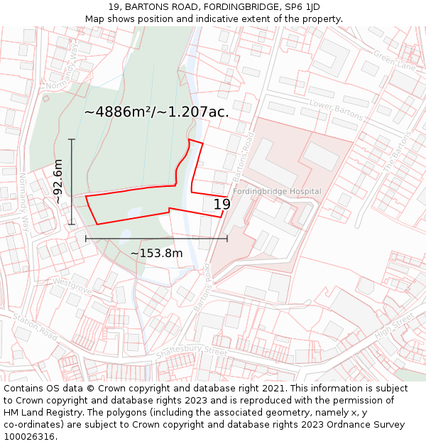 19, BARTONS ROAD, FORDINGBRIDGE, SP6 1JD: Plot and title map