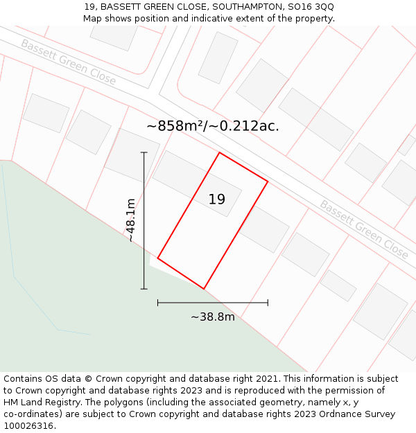 19, BASSETT GREEN CLOSE, SOUTHAMPTON, SO16 3QQ: Plot and title map