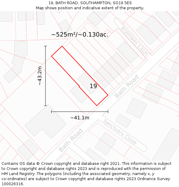 19, BATH ROAD, SOUTHAMPTON, SO19 5ES: Plot and title map