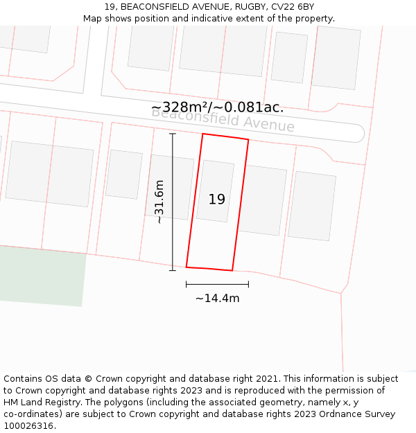 19, BEACONSFIELD AVENUE, RUGBY, CV22 6BY: Plot and title map