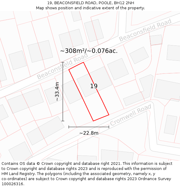 19, BEACONSFIELD ROAD, POOLE, BH12 2NH: Plot and title map