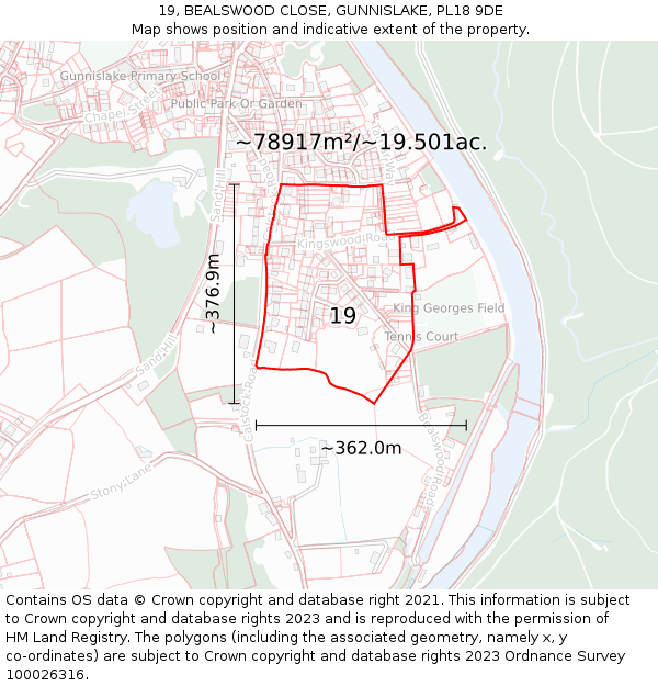 19, BEALSWOOD CLOSE, GUNNISLAKE, PL18 9DE: Plot and title map