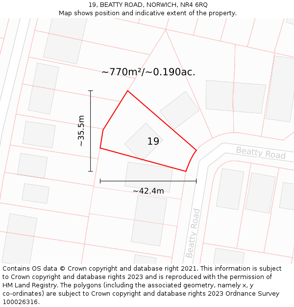 19, BEATTY ROAD, NORWICH, NR4 6RQ: Plot and title map