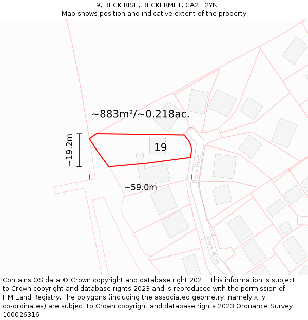 19, BECK RISE, BECKERMET, CA21 2YN: Plot and title map