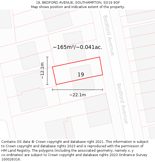 19, BEDFORD AVENUE, SOUTHAMPTON, SO19 9GF: Plot and title map