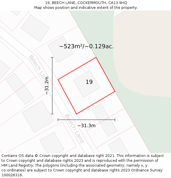 19, BEECH LANE, COCKERMOUTH, CA13 9HQ: Plot and title map