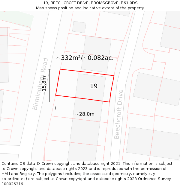 19, BEECHCROFT DRIVE, BROMSGROVE, B61 0DS: Plot and title map