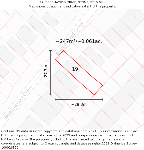 19, BEECHWOOD DRIVE, STONE, ST15 0EH: Plot and title map