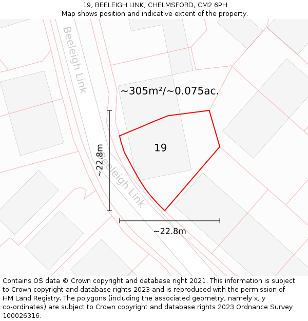 19, BEELEIGH LINK, CHELMSFORD, CM2 6PH: Plot and title map