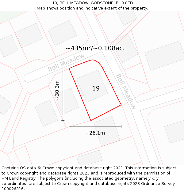 19, BELL MEADOW, GODSTONE, RH9 8ED: Plot and title map