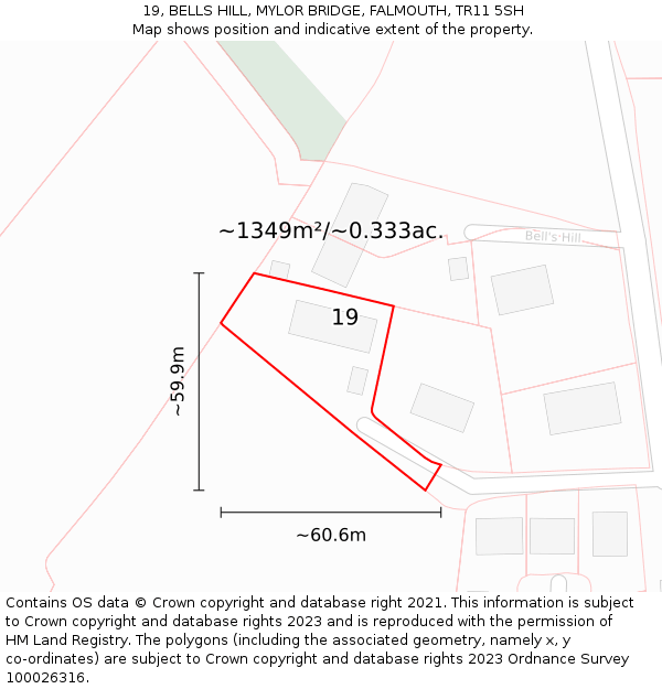 19, BELLS HILL, MYLOR BRIDGE, FALMOUTH, TR11 5SH: Plot and title map