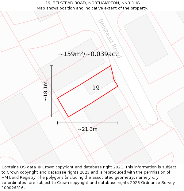 19, BELSTEAD ROAD, NORTHAMPTON, NN3 3HG: Plot and title map