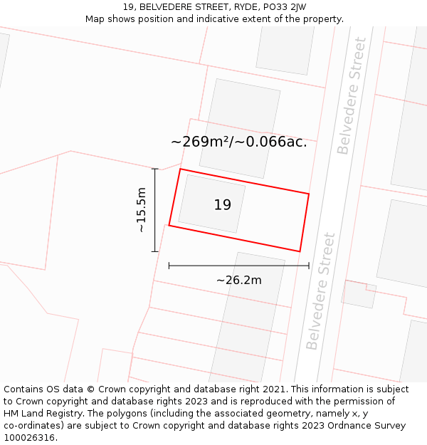 19, BELVEDERE STREET, RYDE, PO33 2JW: Plot and title map