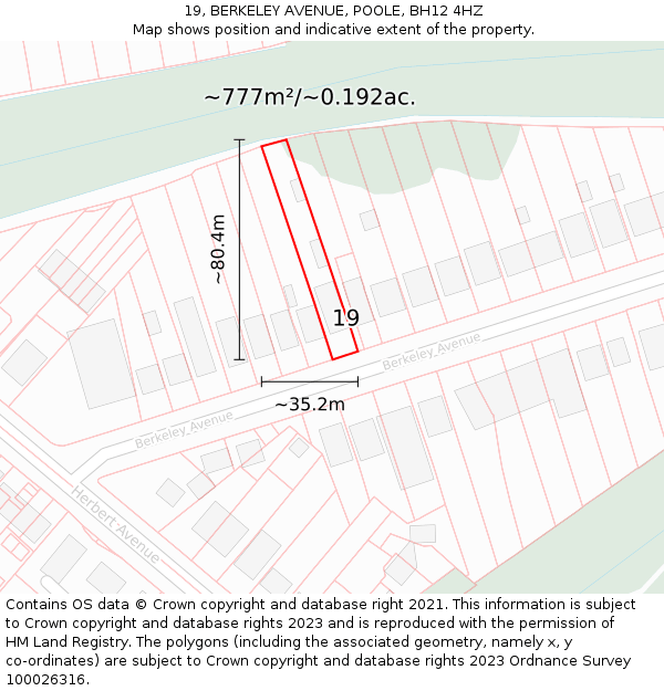19, BERKELEY AVENUE, POOLE, BH12 4HZ: Plot and title map