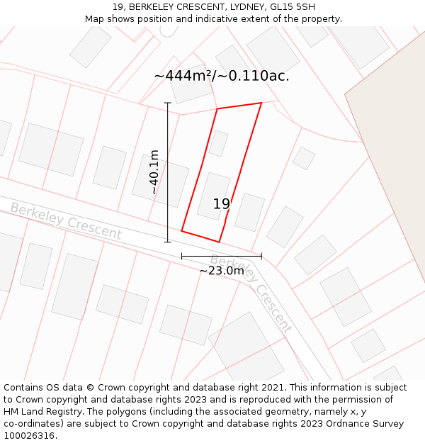 19, BERKELEY CRESCENT, LYDNEY, GL15 5SH: Plot and title map
