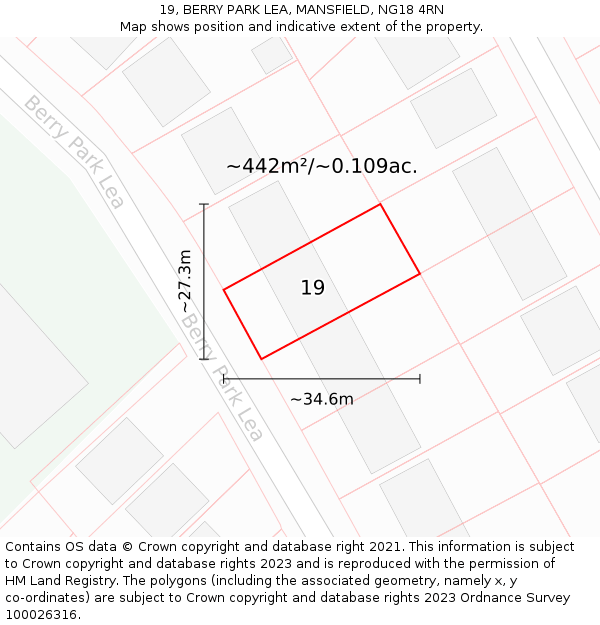 19, BERRY PARK LEA, MANSFIELD, NG18 4RN: Plot and title map