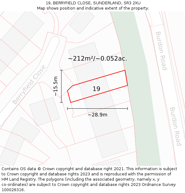 19, BERRYFIELD CLOSE, SUNDERLAND, SR3 2XU: Plot and title map