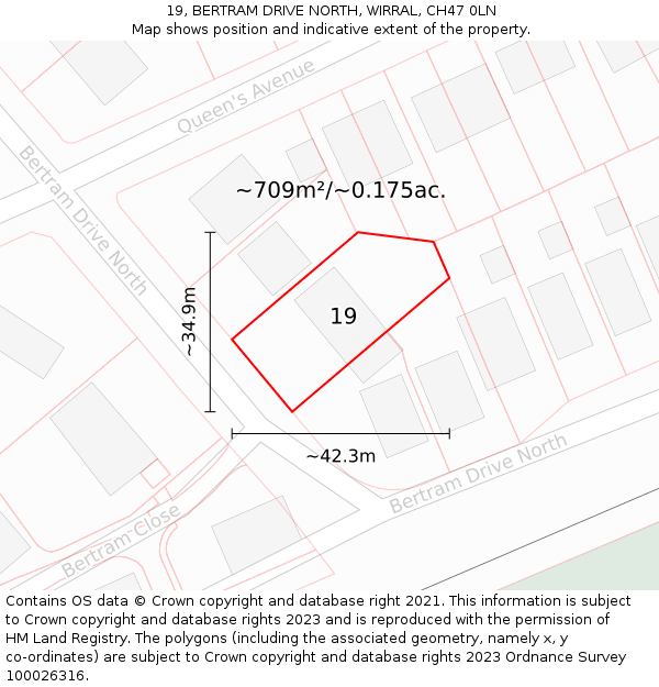 19, BERTRAM DRIVE NORTH, WIRRAL, CH47 0LN: Plot and title map