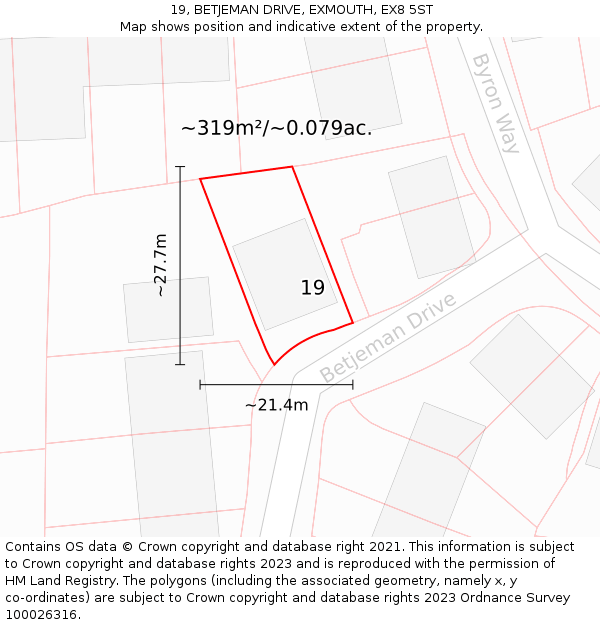 19, BETJEMAN DRIVE, EXMOUTH, EX8 5ST: Plot and title map