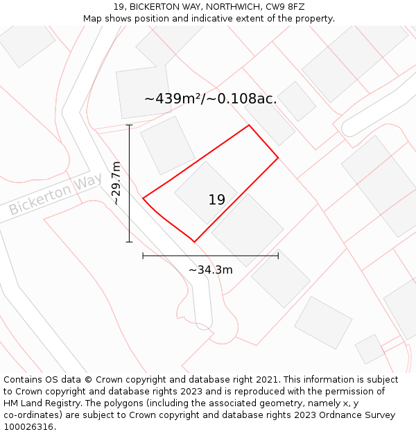 19, BICKERTON WAY, NORTHWICH, CW9 8FZ: Plot and title map