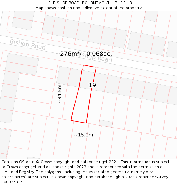 19, BISHOP ROAD, BOURNEMOUTH, BH9 1HB: Plot and title map