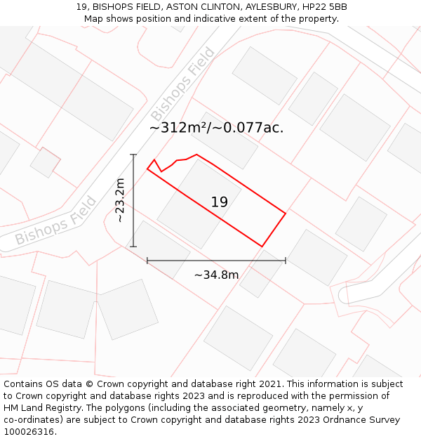 19, BISHOPS FIELD, ASTON CLINTON, AYLESBURY, HP22 5BB: Plot and title map