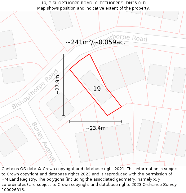 19, BISHOPTHORPE ROAD, CLEETHORPES, DN35 0LB: Plot and title map