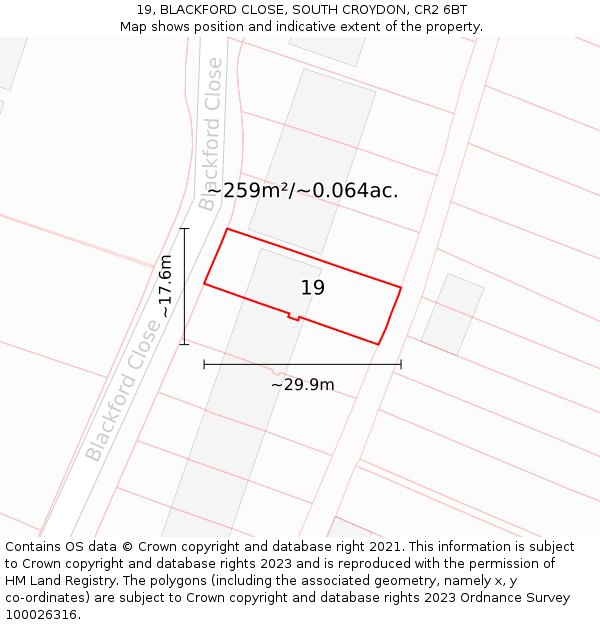 19, BLACKFORD CLOSE, SOUTH CROYDON, CR2 6BT: Plot and title map