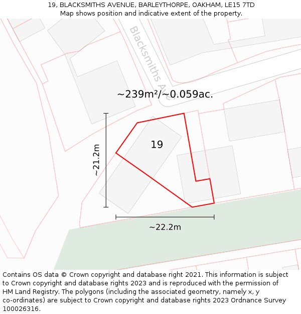 19, BLACKSMITHS AVENUE, BARLEYTHORPE, OAKHAM, LE15 7TD: Plot and title map