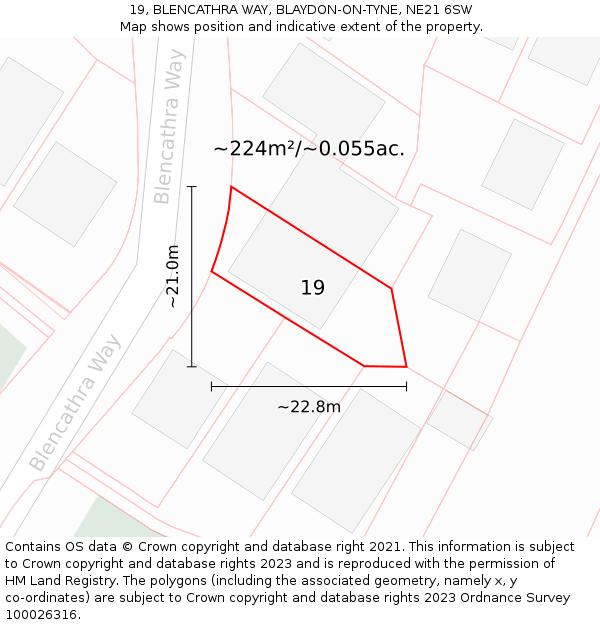 19, BLENCATHRA WAY, BLAYDON-ON-TYNE, NE21 6SW: Plot and title map