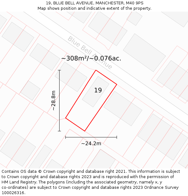 19, BLUE BELL AVENUE, MANCHESTER, M40 9PS: Plot and title map