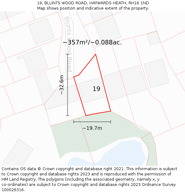 19, BLUNTS WOOD ROAD, HAYWARDS HEATH, RH16 1ND: Plot and title map