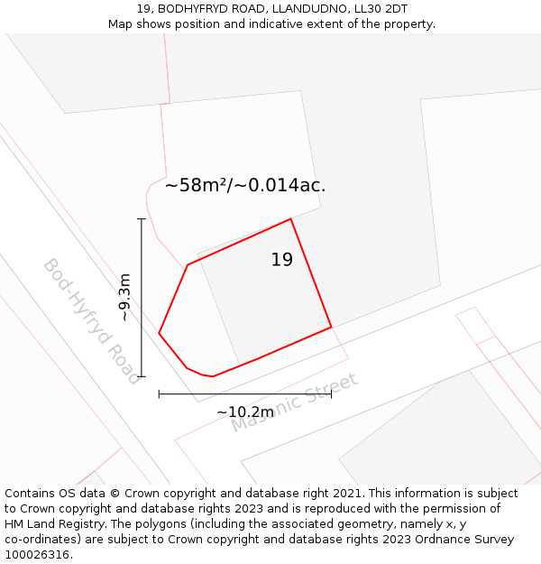 19, BODHYFRYD ROAD, LLANDUDNO, LL30 2DT: Plot and title map