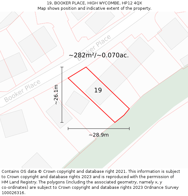 19, BOOKER PLACE, HIGH WYCOMBE, HP12 4QX: Plot and title map