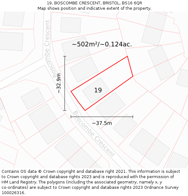 19, BOSCOMBE CRESCENT, BRISTOL, BS16 6QR: Plot and title map