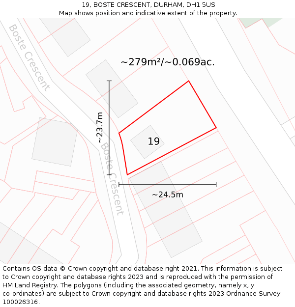 19, BOSTE CRESCENT, DURHAM, DH1 5US: Plot and title map