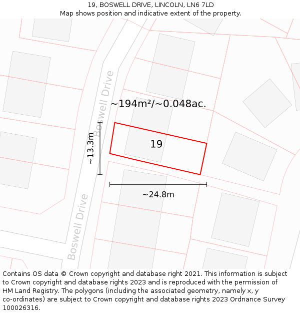 19, BOSWELL DRIVE, LINCOLN, LN6 7LD: Plot and title map